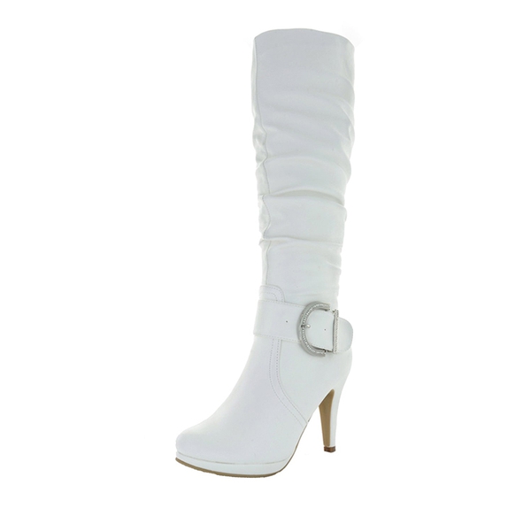 Dream Pairs Women's Winter High Heel Knee High Boots - WHITE PU -  0